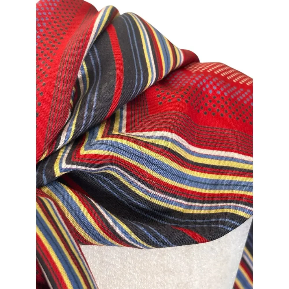 Geometric Stripe Square Scarf Shawl Wrap Red Blue Fringed Boho Artsy Layer